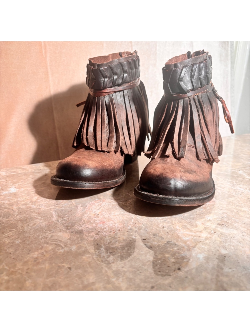 NWT “RARE” Freebird by Steven CHIEF Fringe Leather Luxe Ankle Boots Cocoa Size 9 - Picture 2 of 16